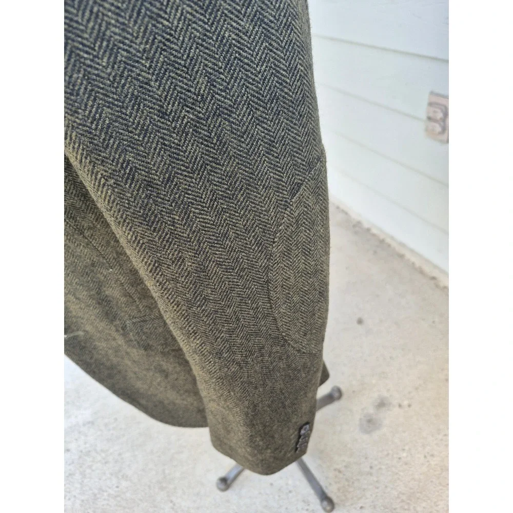 Ben Sherman Mens Olive Green Herringbone Blazer Sport Coat Jacket Tweed Sz 36 R